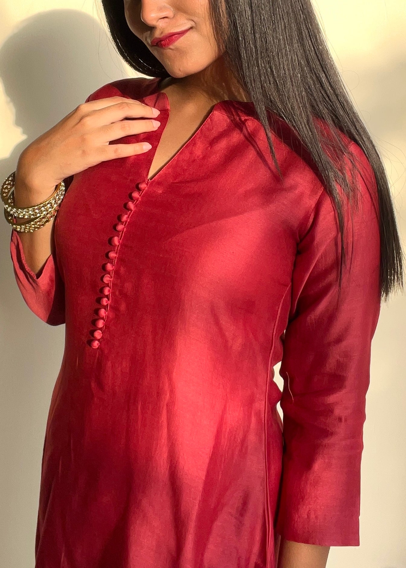 Chanderi Red Kurta