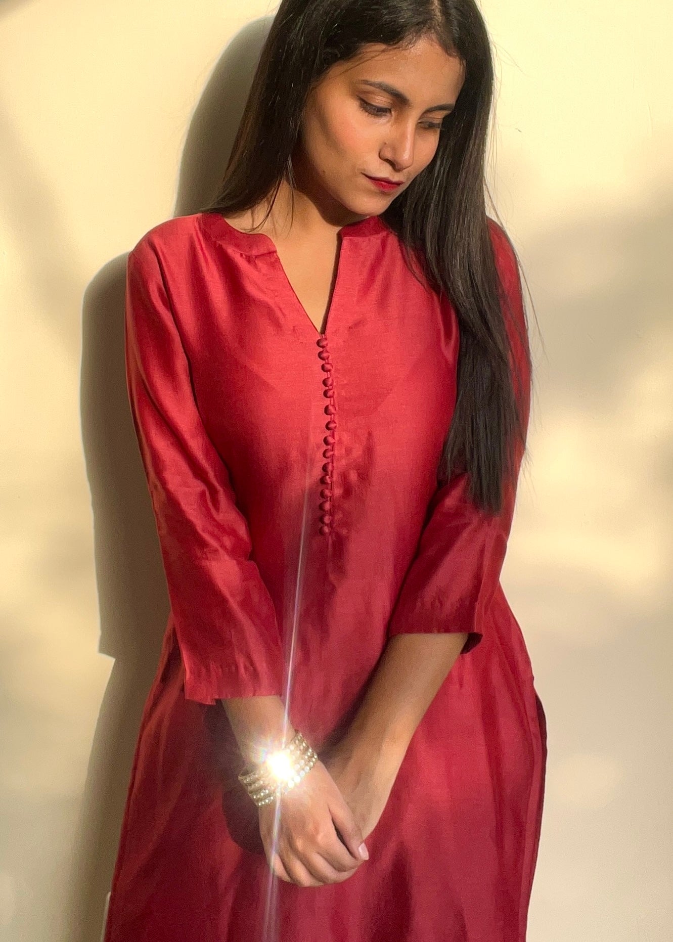 Chanderi Red Kurta