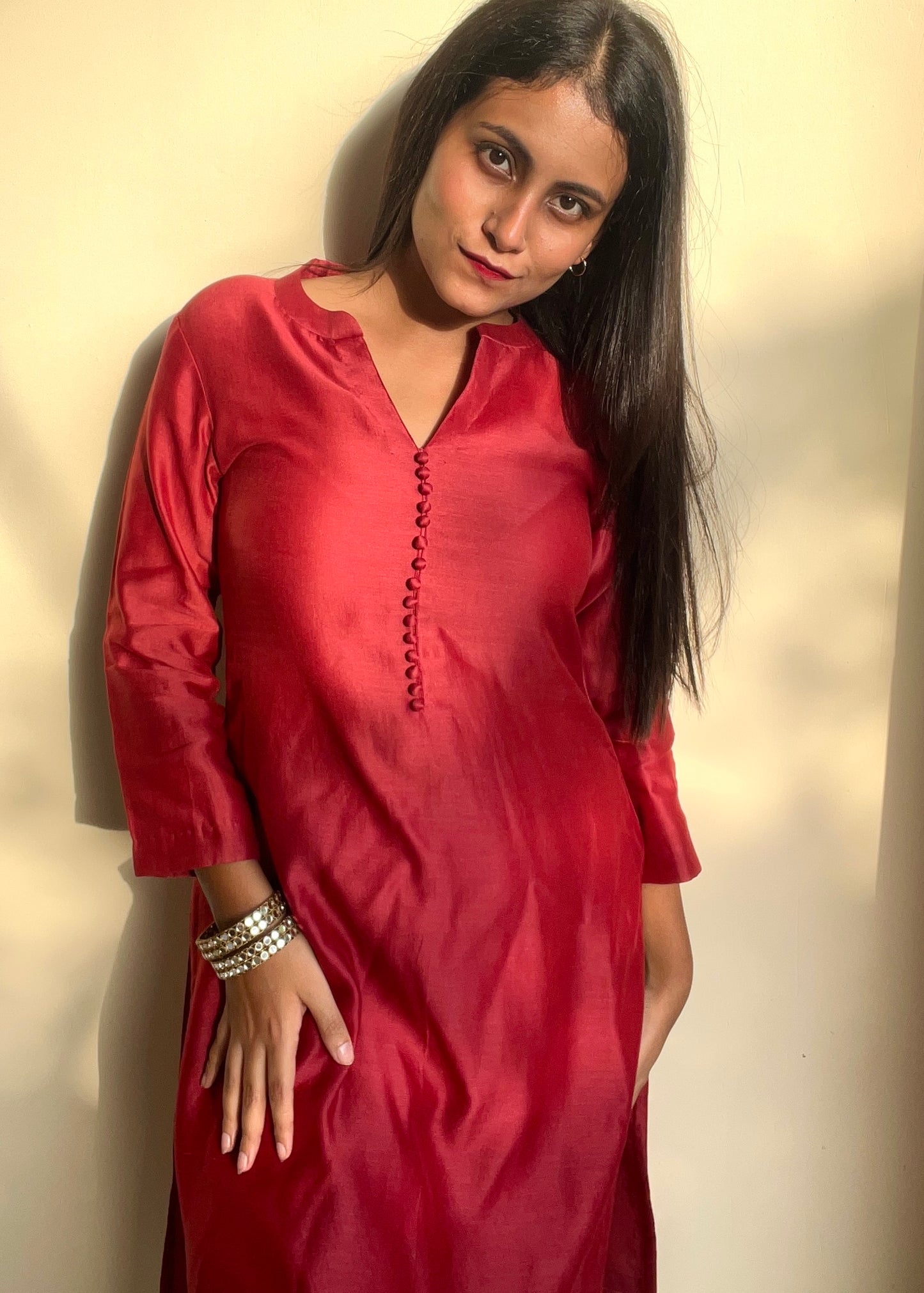 Chanderi Red Kurta