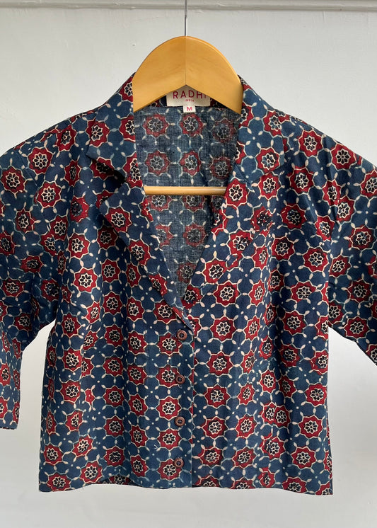 Ajrakh Indigo Crop Shirt