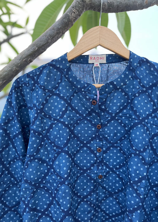 Dabu Indigo Polka Top