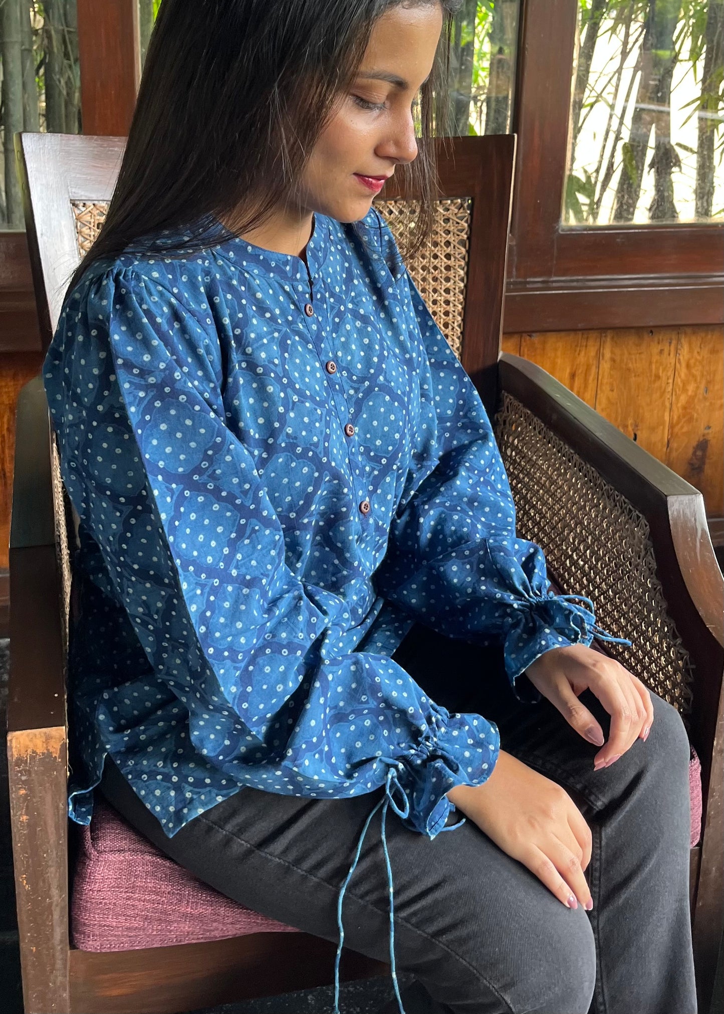 Dabu Indigo Polka Top