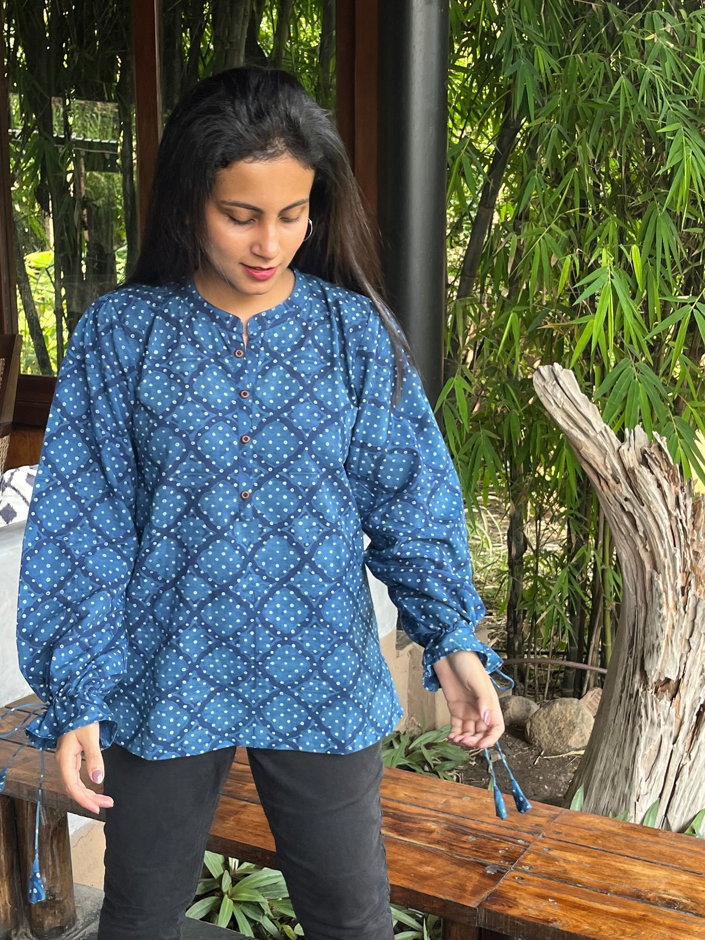 Dabu Indigo Polka Top